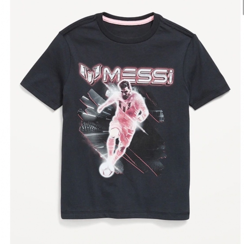 Old Navy Kids Messi Collection Soccer Graphic T-Shirt Black Pink Size S 6-7 NWT